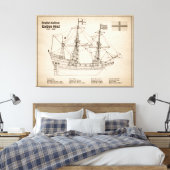 Golden Hind - Schip Blauwdruk Plannen SD Canvas Afdruk (Insitu (Slaapkamer))
