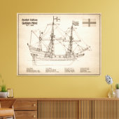 Golden Hind - Schip Blauwdruk Plannen SD Canvas Afdruk (Insitu (Woonkamer))