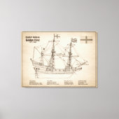 Golden Hind - Schip Blauwdruk Plannen SD Canvas Afdruk (Voorkant)