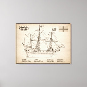 Golden Hind - Schip Blauwdruk Plannen SD Canvas Afdruk