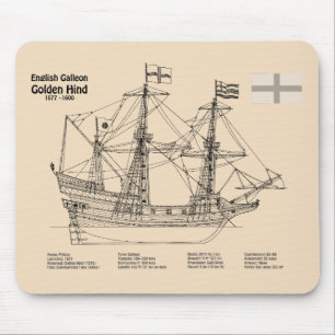 Golden Hind - Schip Blauwdruk Plannen SD Muismat