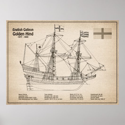 Golden Hind - Schip Blauwdruk Plannen SD Poster (Voorkant)