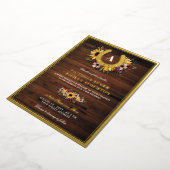 Golden Hoefijzer Monogram zonnebloemen Hout Wedden Folie Uitnodiging (Gedraaid)