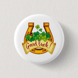 Golden hoefijzer ronde button 3,2 cm