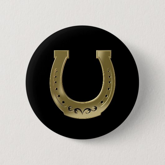 Golden hoefijzer ronde button 5,7 cm (Voorkant)