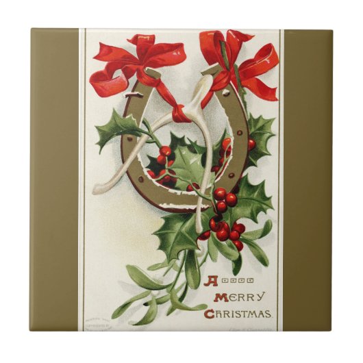  Golden Hoefijzer Wishbone Bronze Kerstmis Tegeltje (Voorkant)