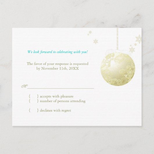 Golden Holiday Ball Winter Wedding RSVP Uitnodiging Briefkaart (Voorkant)