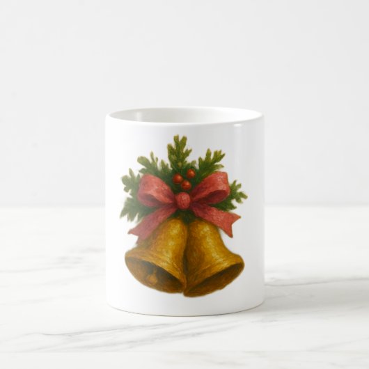 Golden Holiday Bells with Pink Ribbon Mug  Koffiemok (Center)