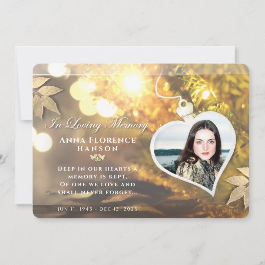 Golden Holiday Heart Foto Sympathie Hartelijk dank Kaart (Voorkant)