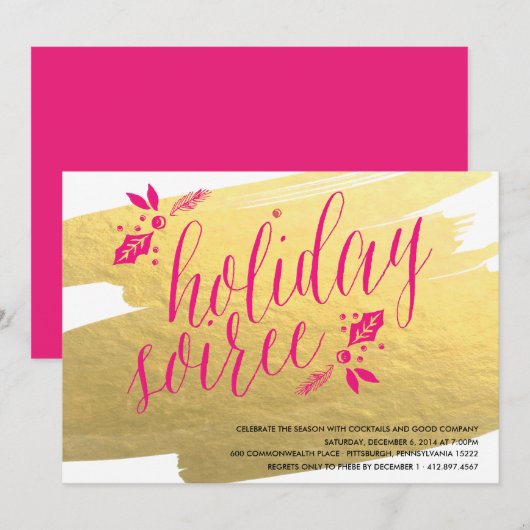 GOLDEN HOLIDAY SOIREE Holiday Party Uitnodiging (Voorkant / Achterkant)