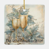 Golden Holiday Toast Keramisch Ornament (Achterkant)