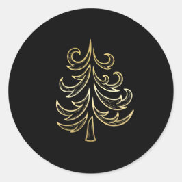 Golden Holiday Tree op zwarte Kerst stickers