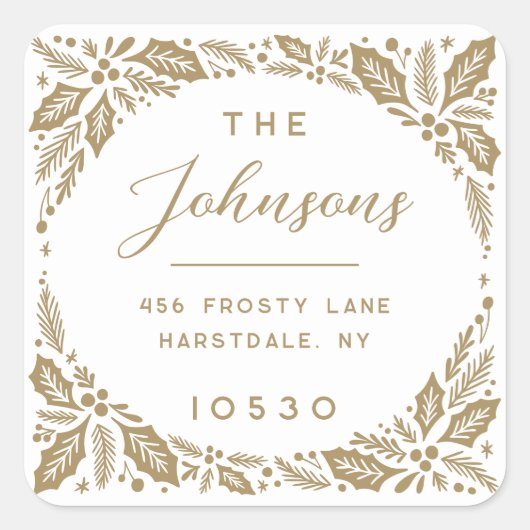 Golden Holly Berry Holiday Return Address Vierkante Sticker (Voorkant)