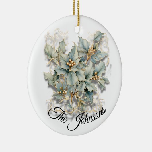 Golden Holly Leaves - Aangepast Keramisch Ornament (Rechts)