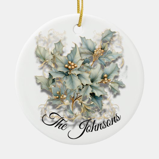 Golden Holly Leaves - Aangepast Keramisch Ornament (Voorkant)