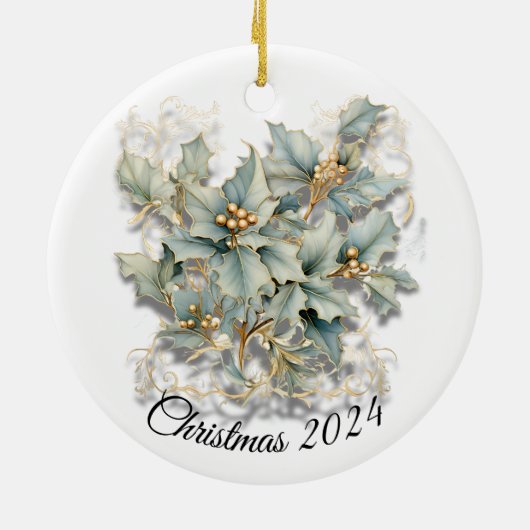 Golden Holly Leaves - Aangepast Keramisch Ornament (Achterkant)