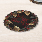 Golden Holly Wreath – Elegant Christmas Kartonnen Onderzetters (Gekanteld)