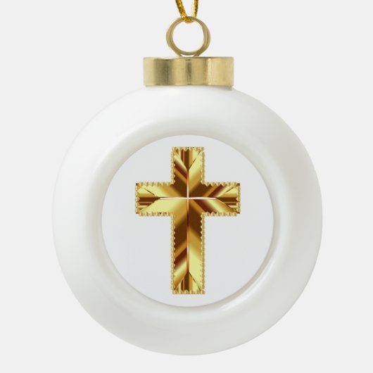GOLDEN HOLY CROSS KERAMISCHE BAL ORNAMENT (Voorkant)