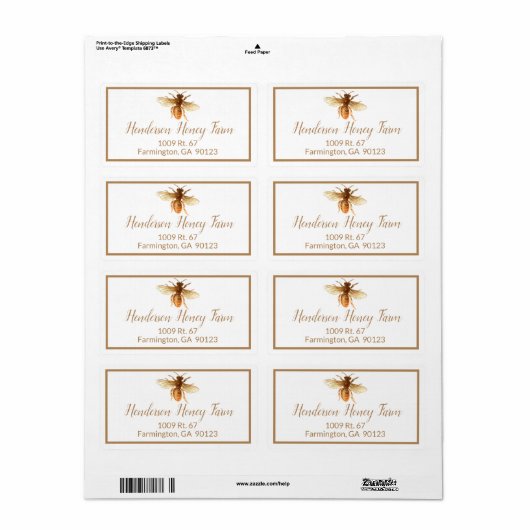 Golden Honey Bee Verzendlabel (Full Sheet)