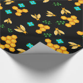 Golden Honey Bees Classic Honeycomb Floral blooms Cadeaupapier (Hoek)