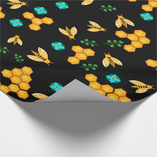 Golden Honey Bees Classic Honeycomb Floral blooms Cadeaupapier (Hoek)