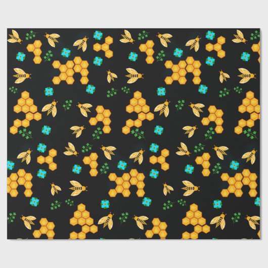 Golden Honey Bees Classic Honeycomb Floral blooms Cadeaupapier (Vlak)