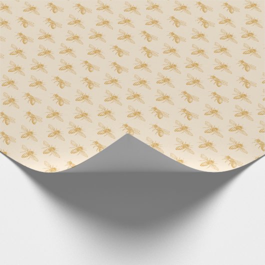 Golden Honey Bees geïllustreerd Antiek White Cadeaupapier (Hoek)