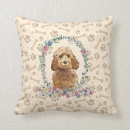 Golden Honey Cockapoo Dog Paw Print & Floral Cute Kussen