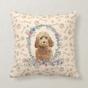 Golden Honey Cockapoo Dog Paw Print & Floral Cute Kussen