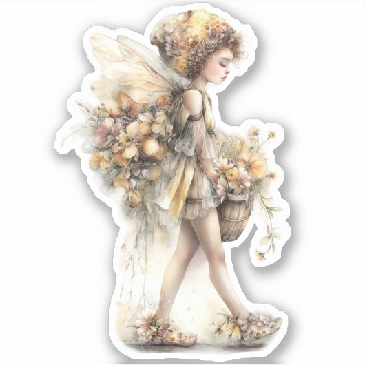 Golden Honey Fairy World – Carrying Flowers Sticker (Voorkant)