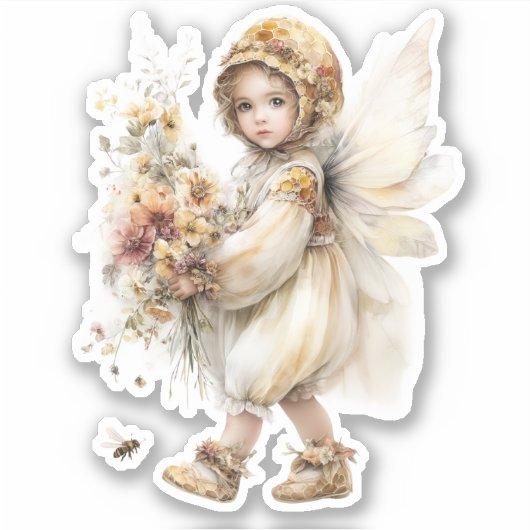 Golden Honey Fairy World – Carrying Flowers Sticker (Voorkant)