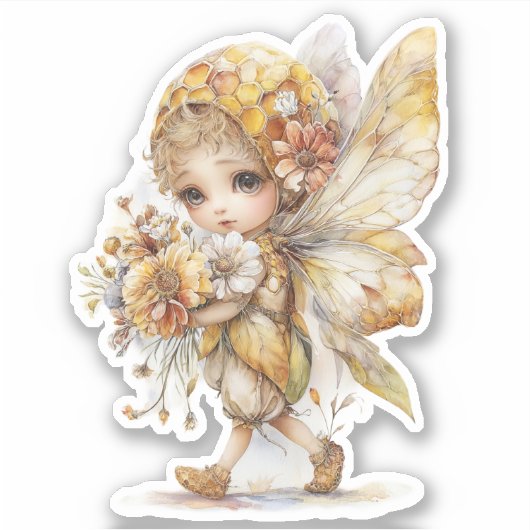Golden Honey Fairy World – Carrying Flowers Sticker (Voorkant)