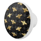 Golden honeybee on black background door pull/knob keramische knop (Rechts)