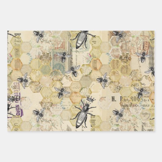 Golden Honeycomb Bee Inpakpapier Vel (Voorkant 2)