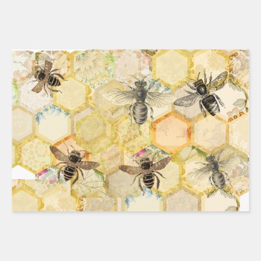 Golden Honeycomb Bee Inpakpapier Vel (Voorkant)