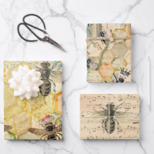 Golden Honeycomb Bee Inpakpapier Vel