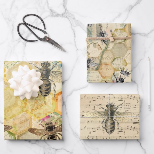 Golden Honeycomb Bee Inpakpapier Vel (Voorkant)