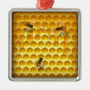 Golden Honeycomb met Honingbijen Metalen Ornament