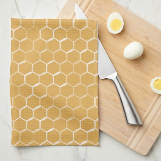 Golden Honeycomb Pattern Theedoek (Quarter Fold)