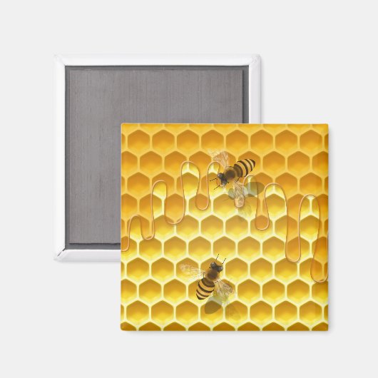 Golden Honingraat met Bijen Klein Magneet (Voorkant / Achterkant)
