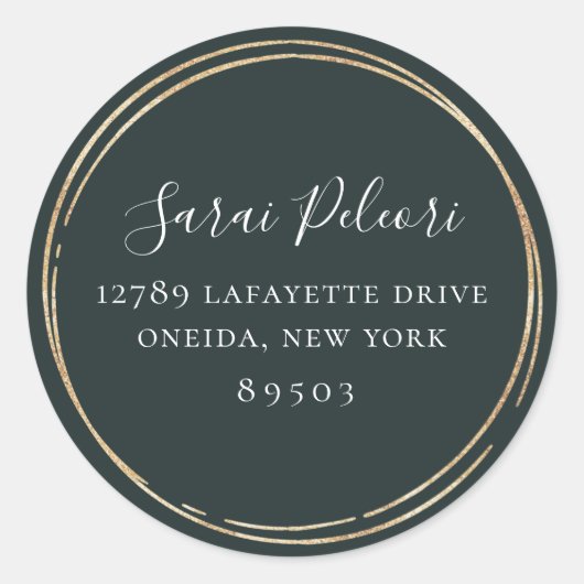 Golden Hoop Lijst Emerald Green Retouradres Ronde Sticker (Voorkant)