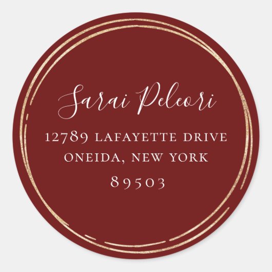 Golden Hoop Lijst Marsala Rood retouradres Ronde Sticker (Voorkant)