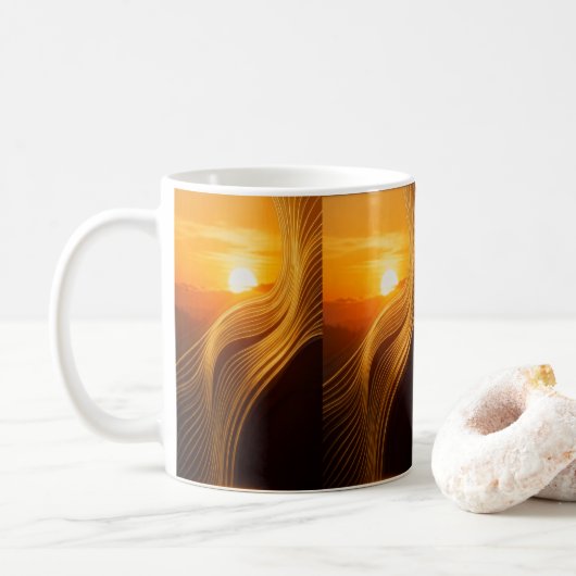 Golden Horizon — Abstract Modern Coffee Mug Koffiemok (Met donut)
