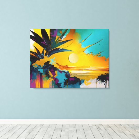 Golden Horizon – Abstract Tropical Sunset Canvas Afdruk (Insitu (Houten vloer))