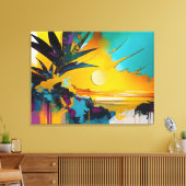Golden Horizon – Abstract Tropical Sunset Canvas Afdruk (Insitu (Woonkamer))