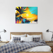 Golden Horizon – Abstract Tropical Sunset Canvas Afdruk (Insitu (Slaapkamer))