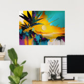 Golden Horizon – Abstract Tropical Sunset Poster (Thuiskantoor)