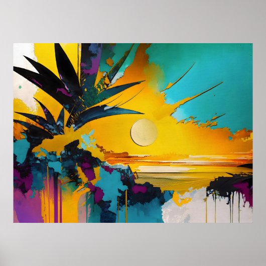 Golden Horizon – Abstract Tropical Sunset Poster (Voorkant)