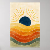 Golden Horizon - Abstracte Waterverf zon en golven Poster (Voorkant)