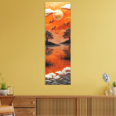 Golden Horizon Serenity Lake & Cranes Canvas Print (Insitu (Woonkamer))